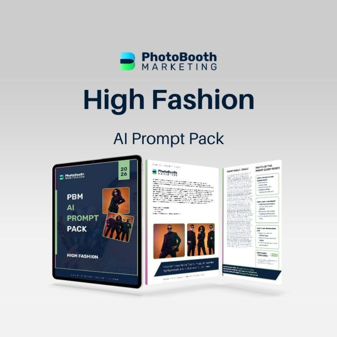 High Fashion AI Prompt Pack by PhotoBooth Marketing on a gray background