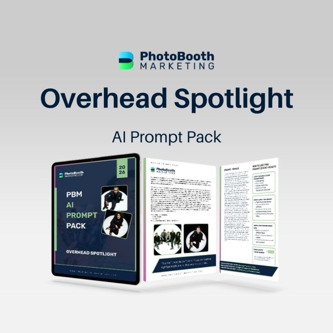 AI Prompt Pack for Over Head Spotlight Experience from PhotoBooth Marketing on a gray background