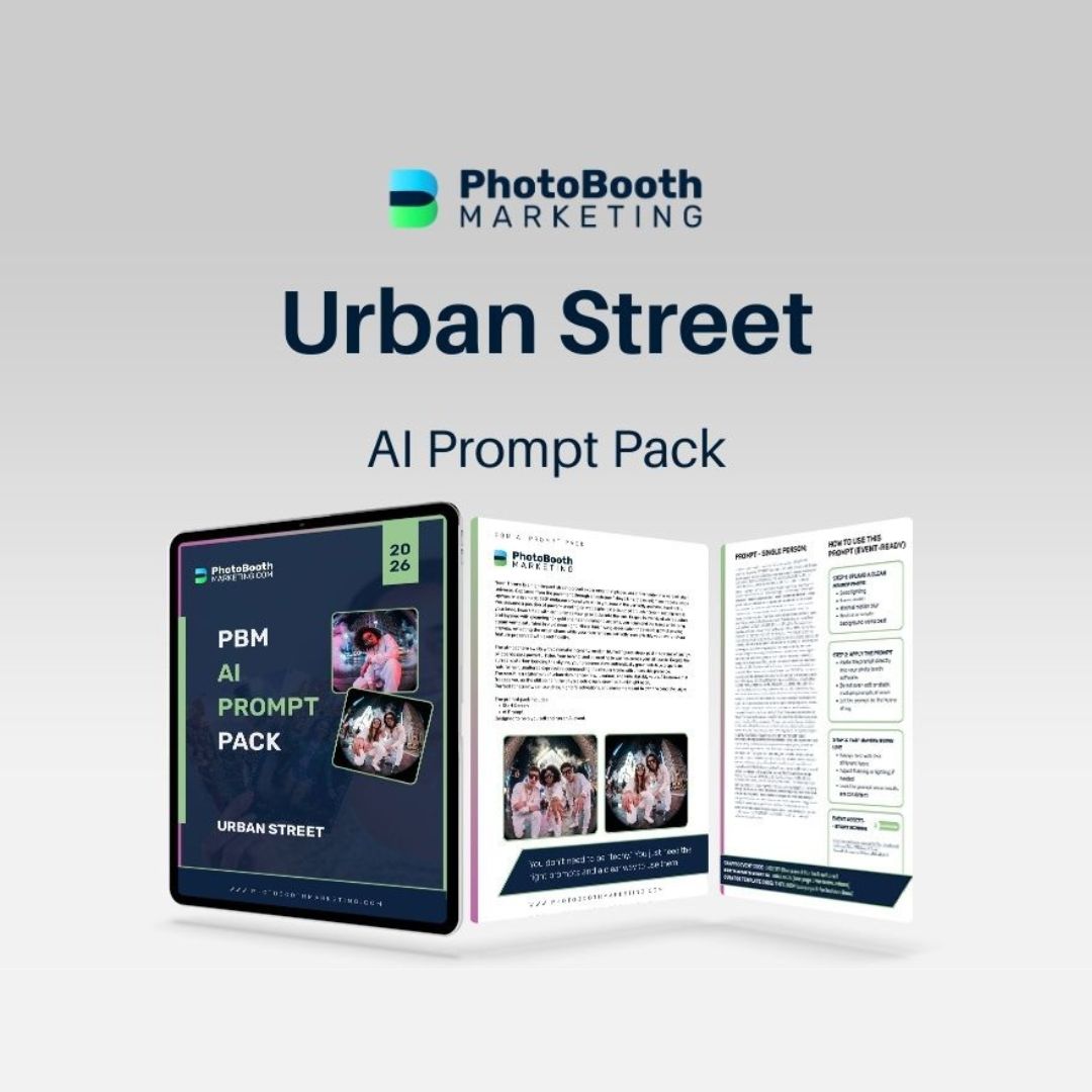 PhotoBooth Marketing Urban Street AI Prompt Pack on a light gray background