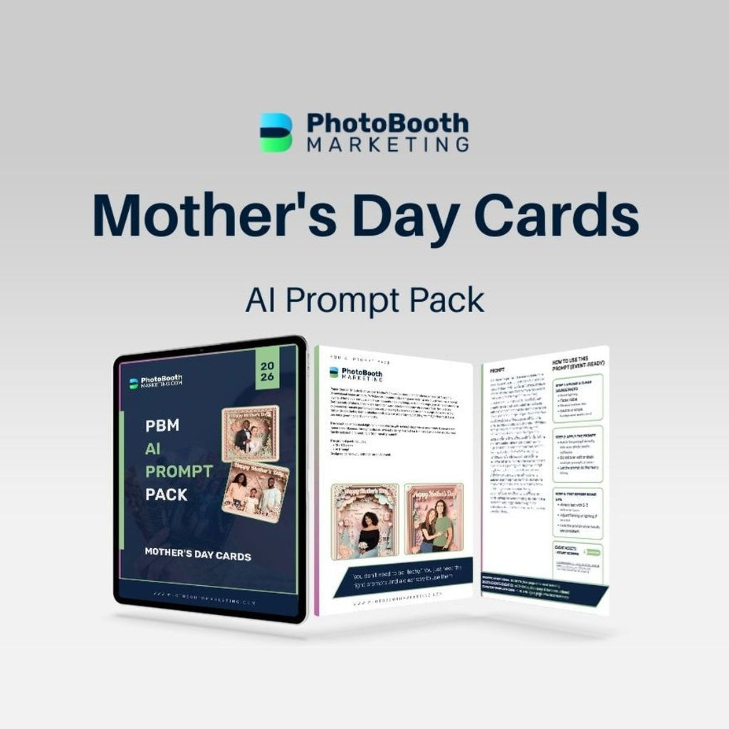 Mother's Day Cards AI Prompt Pack by PhotoBooth Marketing on a light gray background