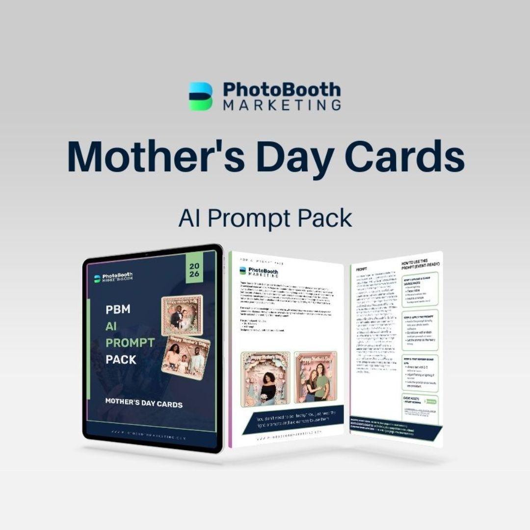 Mother's Day Cards AI Prompt Pack by PhotoBooth Marketing on a light gray background