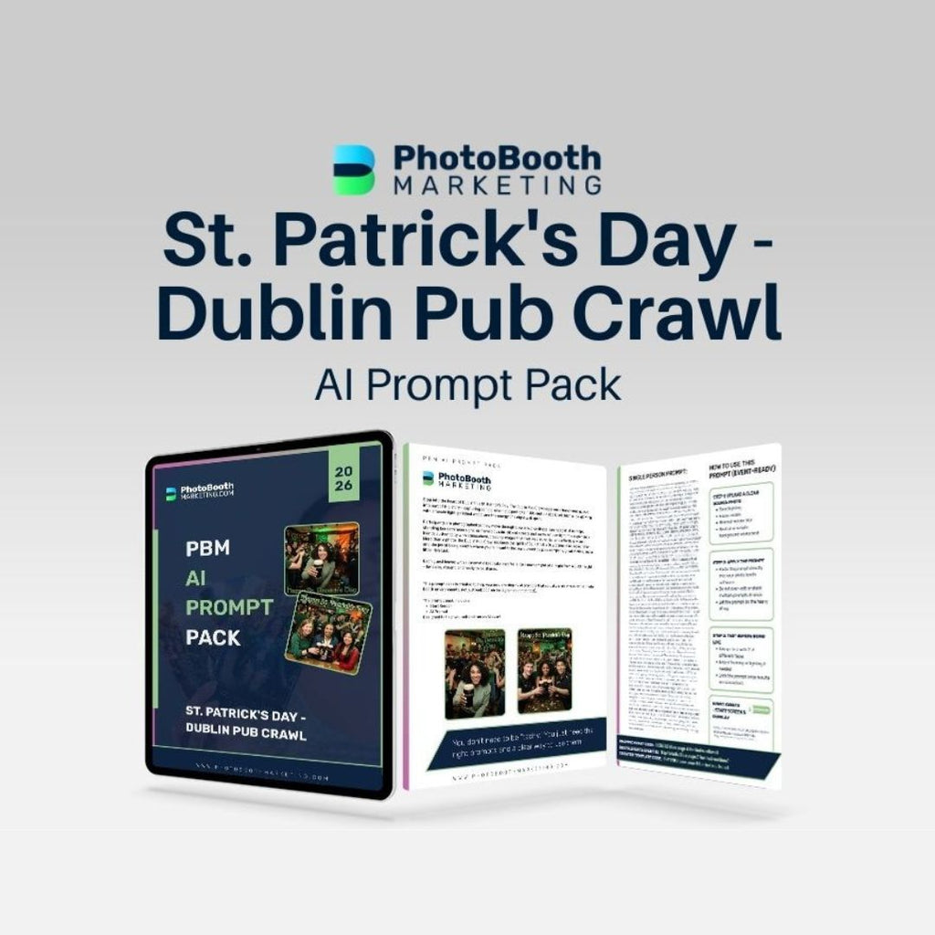 St. Patrick's Day Dublin Pub Crawl AI Prompt Pack by PhotoBooth Marketing on a light gray background